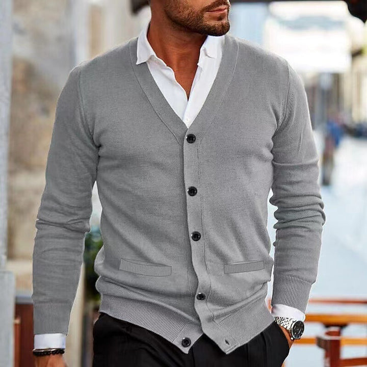 Herren nan Feinstrick V-Ausschnitt Cardigan mit Knopfleiste und Eingrifftaschen Echo Archiv