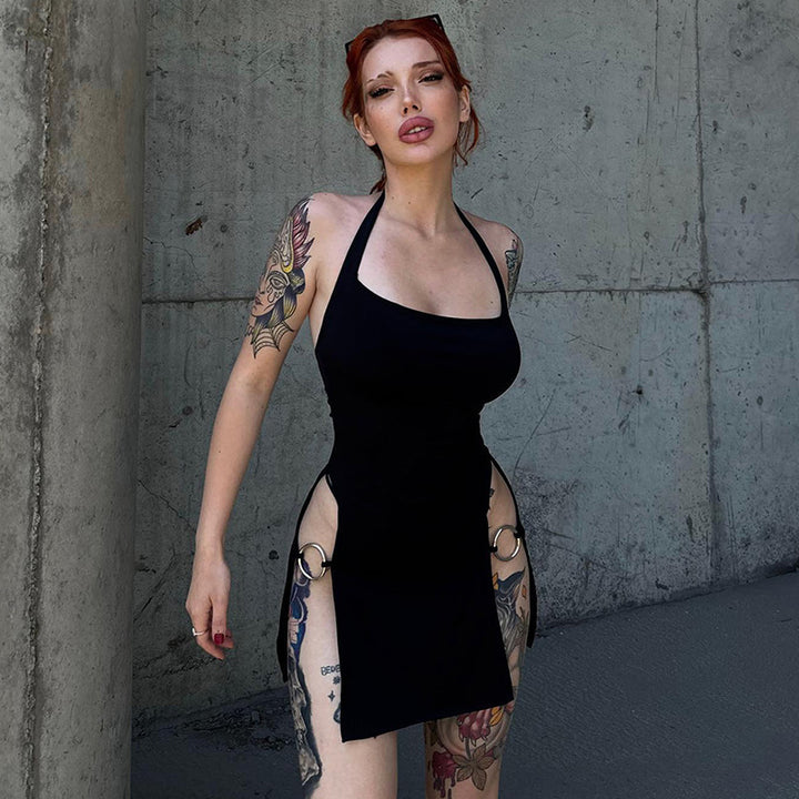 Damen sexy und modisches Halterkleid mit offenen Seiten und Ringelementen Echo Archiv