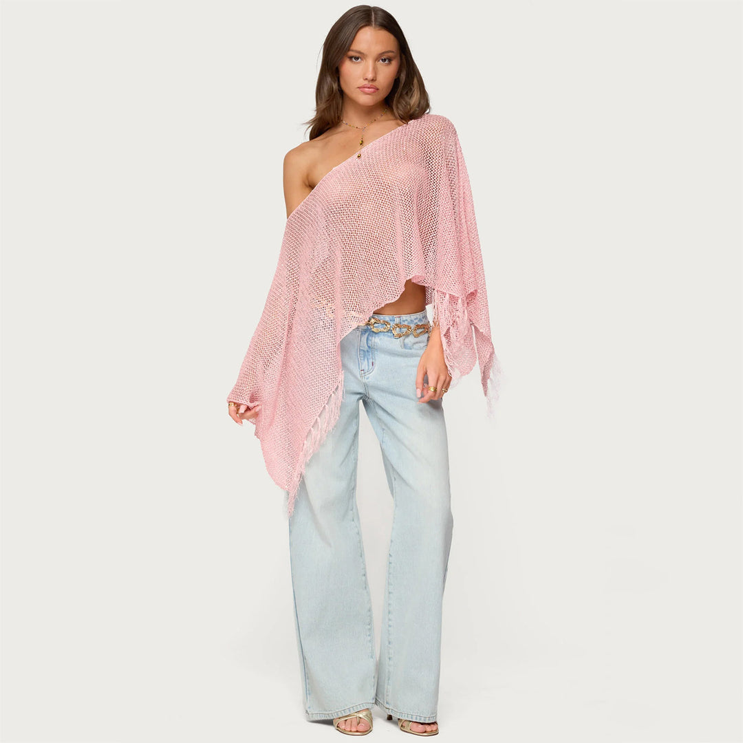 Damen stylischer Poncho mit Fransen Echo Archiv