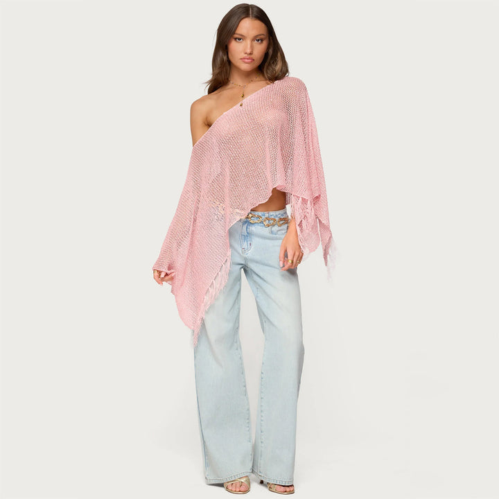 Damen stylischer Poncho mit Fransen Echo Archiv