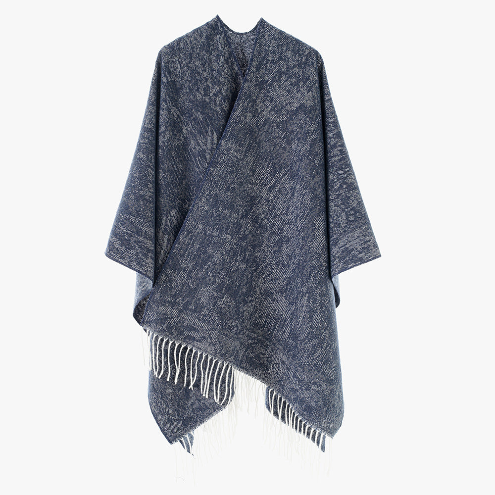 Damen Oversized Strickponcho mit Fransensaum – Avérine