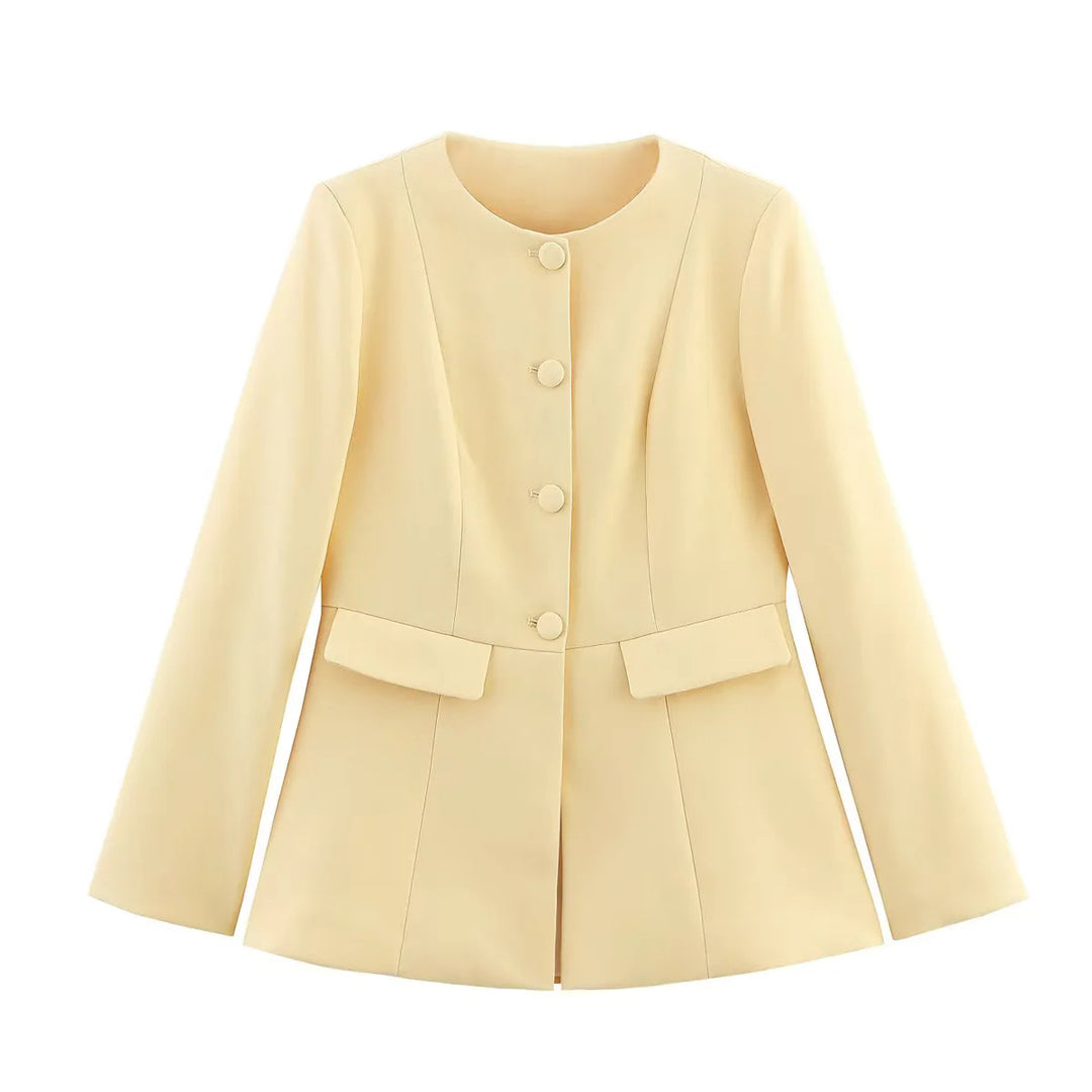 Damen nan taillierter Blazer mit Rundhalsausschnitt, verdeckter Knopfleiste, Pattentaschen und taillierter Kellerfalte Echo Archiv