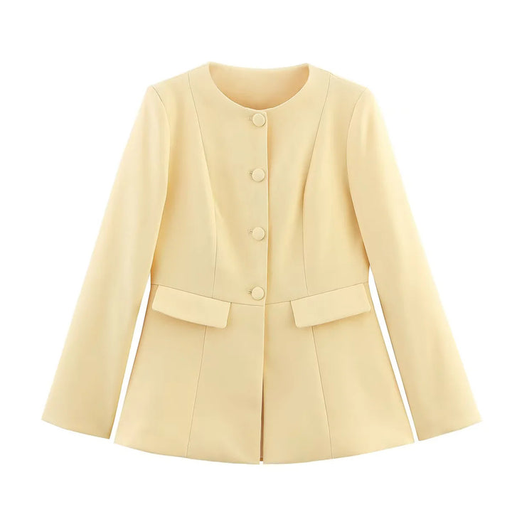 Damen nan taillierter Blazer mit Rundhalsausschnitt, verdeckter Knopfleiste, Pattentaschen und taillierter Kellerfalte Echo Archiv