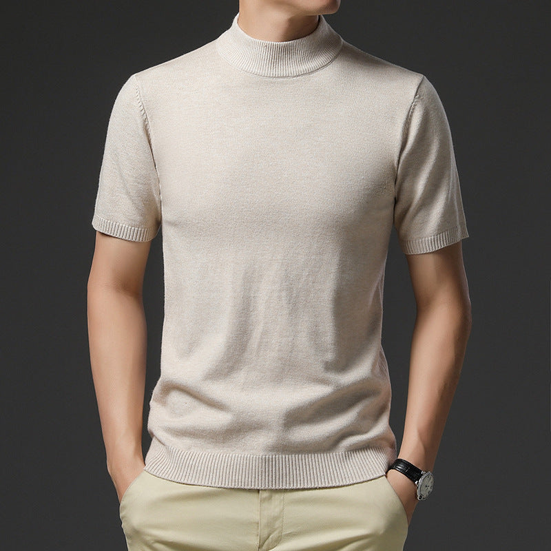 Herren elegantes Kurzarm-Pullover mit hochgeschlossenem Kragen Echoarchiv
