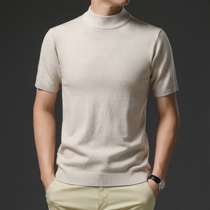 Herren elegantes Kurzarm-Pullover mit hochgeschlossenem Kragen Echoarchiv