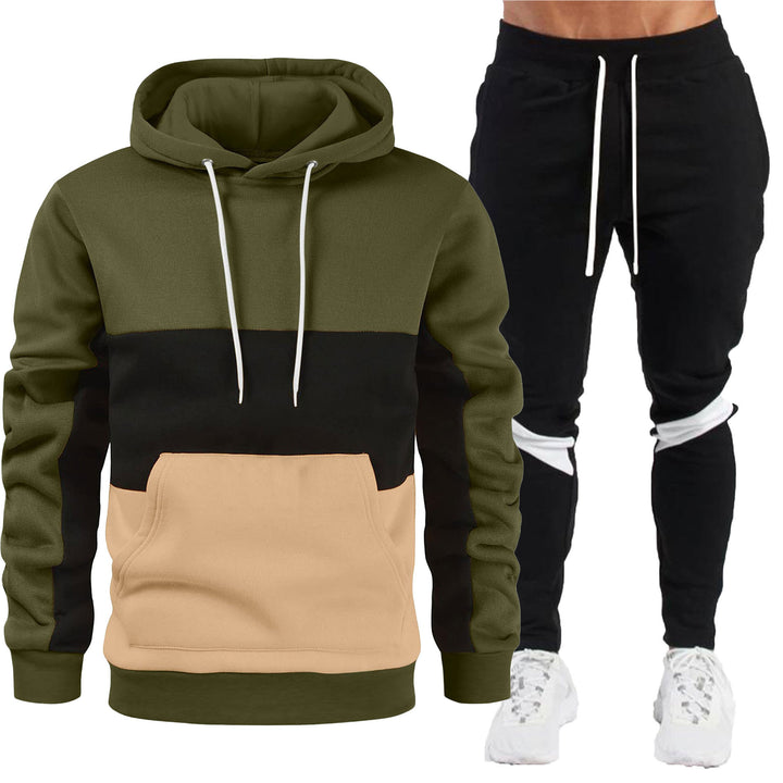 Herren sportives Hoodie- und Jogginghose-Set mit Kontrastblenden, Kängurutasche, elastischem Bund und schmal zulaufendem Bein – Cavarno