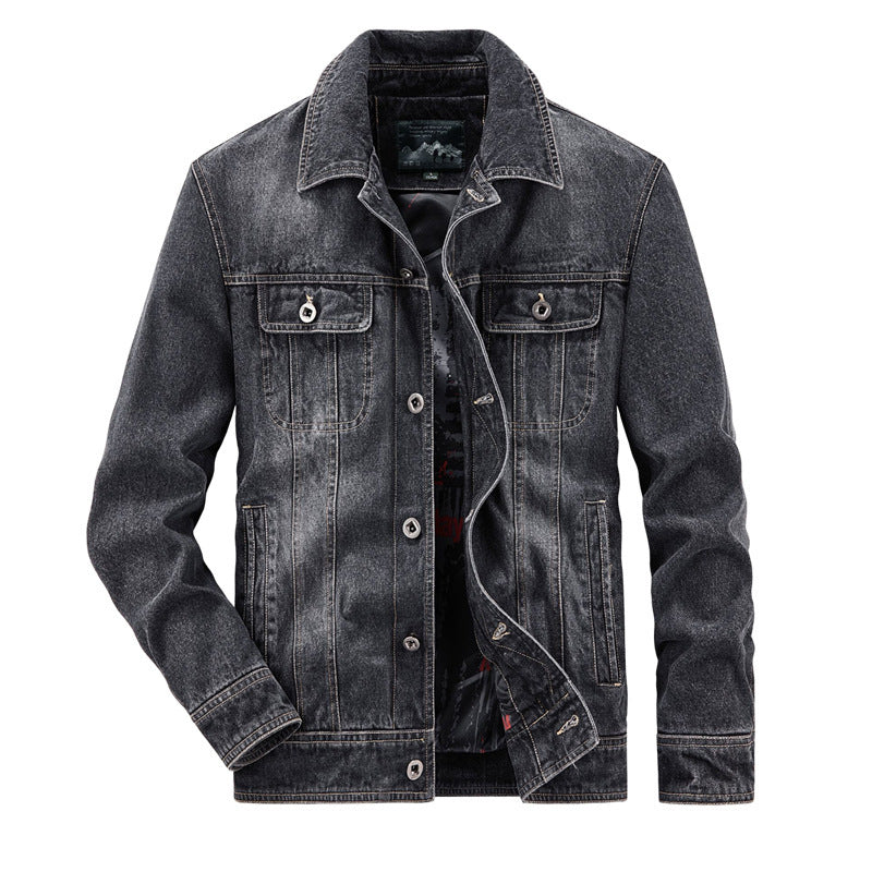 Herren Jeansjacke im Vintage‑Washed Denim mit bedrucktem Innenfutter und Brustklappentaschen – Denvaro