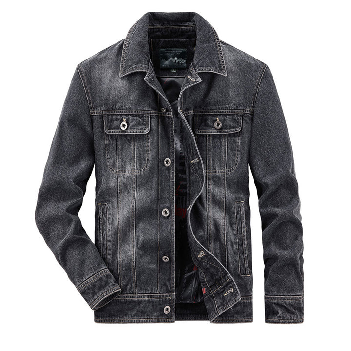 Herren Jeansjacke im Vintage‑Washed Denim mit bedrucktem Innenfutter und Brustklappentaschen – Denvaro
