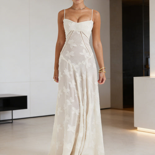 Damen Elegantes Abendkleid mit floralem Oberteil und schmalen Spaghetti-Trägern Echo Archiv