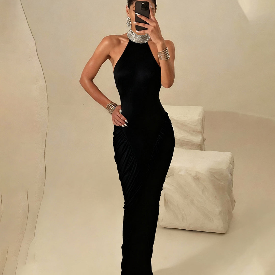 Damen Elegantes Maxikleid mit hochgeschlossenem Kragen und auffälligen Raffungselementen Echo Archiv