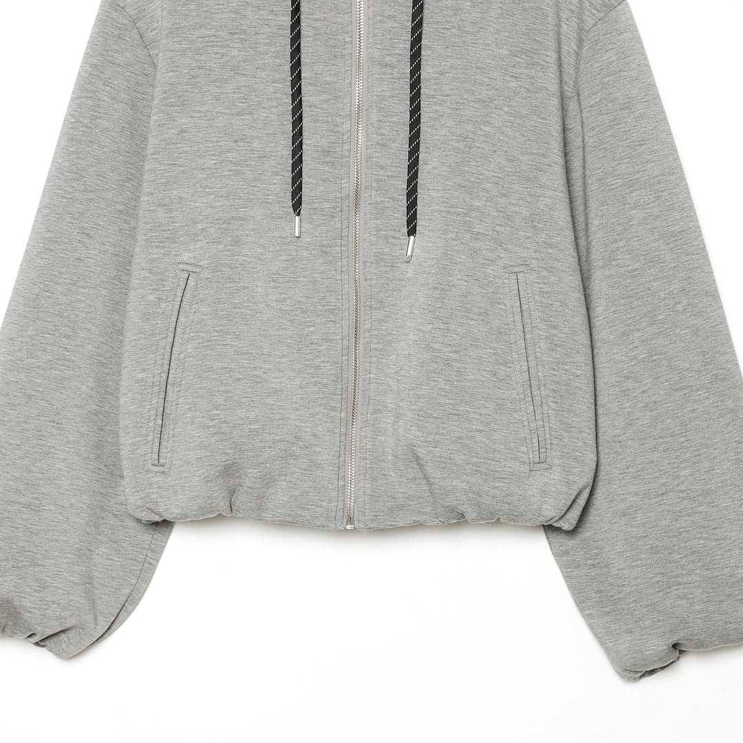 Damen Kurzgeschnittene Boxy-Kapuzenjacke mit durchgehendem Reißverschluss und kontrastierender Kordel Echoarchiv