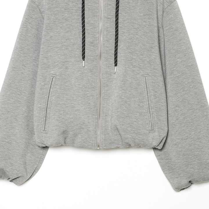 Damen Kurzgeschnittene Boxy-Kapuzenjacke mit durchgehendem Reißverschluss und kontrastierender Kordel Echoarchiv