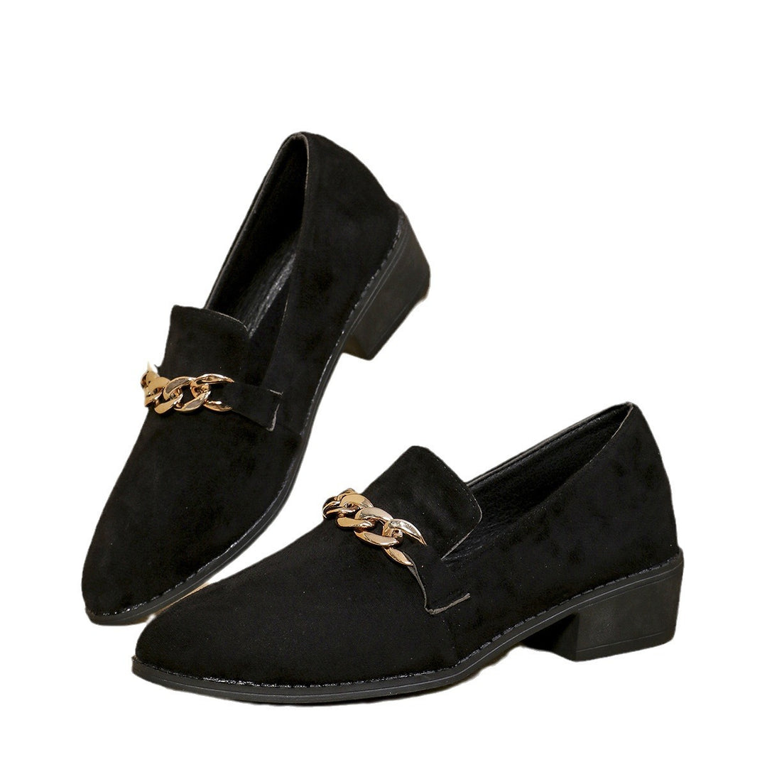 Damen Veloursleder-Loafer mit goldener Kettenapplikation und kleinem Blockabsatz – Lioré