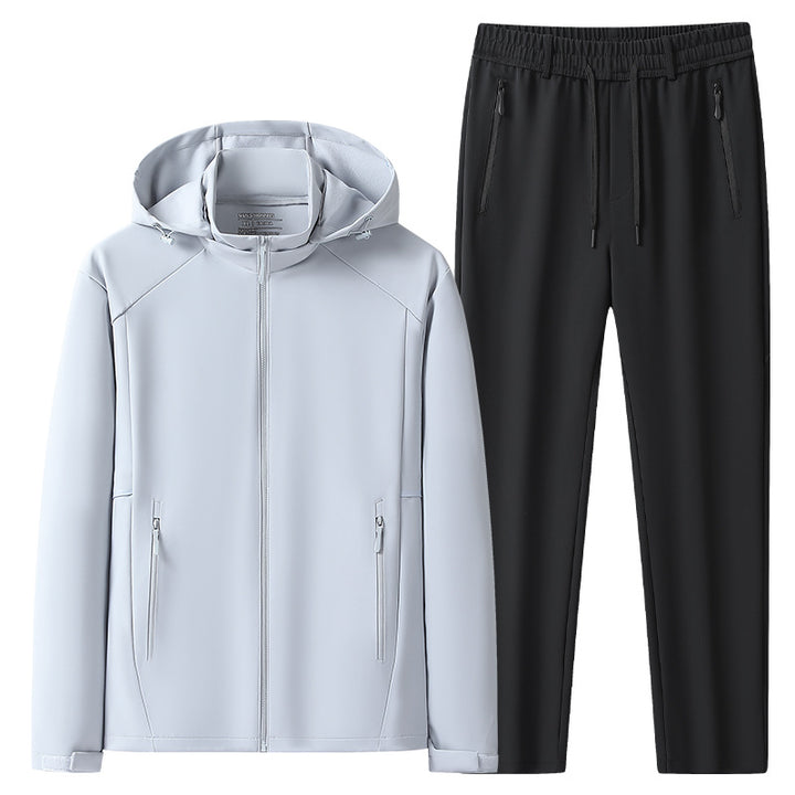 Herren Wetterfester Softshell-Trainingsanzug mit Kapuzen‑Zipjacke, Reißverschluss‑Taschen & konischer Jogginghose Echoarchiv