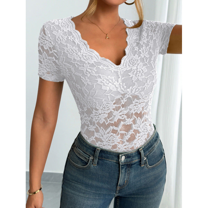 Damen Spitzen-Bodysuit mit dekorativem V-Ausschnitt Echo Archiv