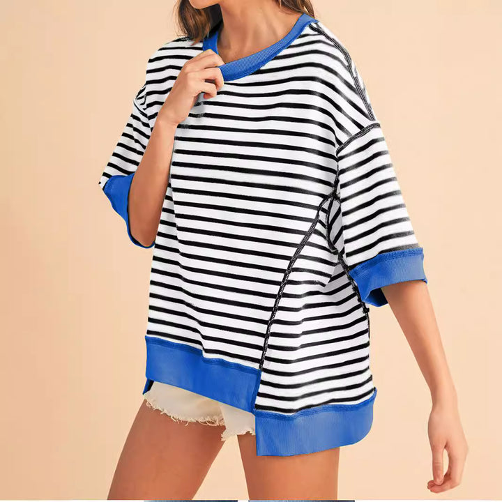 Damen Oversize Streifen-Sweatshirt mit kontrastfarbenen Bündchen – Avérine