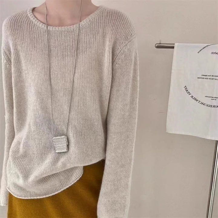 Damen Leichter Oversize-Feinstrickpullover mit Rundhals, dezentem Sheer-Effekt und gerundetem Saum Echoarchiv
