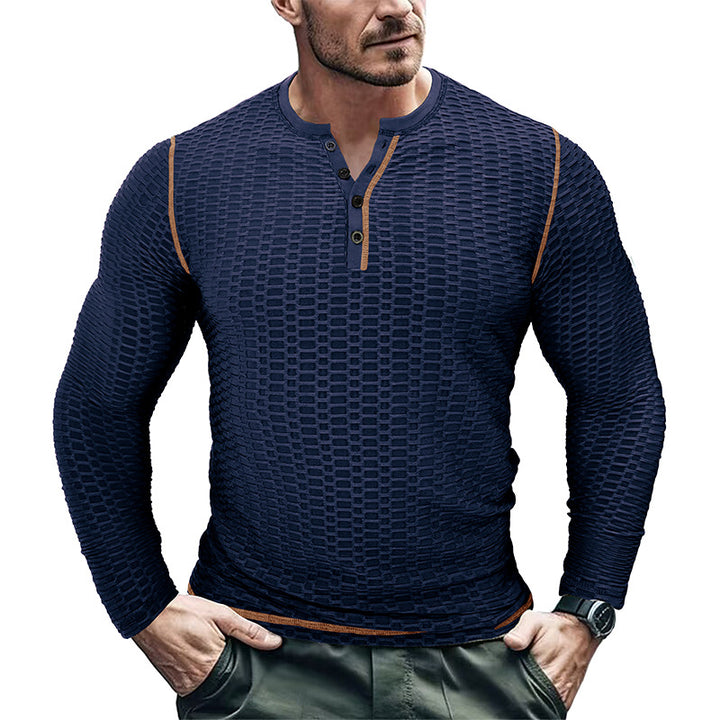 Herren Langarm-Henley Shirt mit strukturiertem Design Echoarchiv