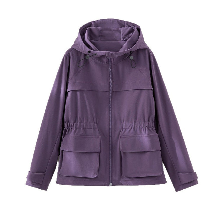 Damen Leichte Funktions-Utility-Jacke mit Kapuze, Kordelzug-Taille und aufgesetzten Klappentaschen Echoarchiv
