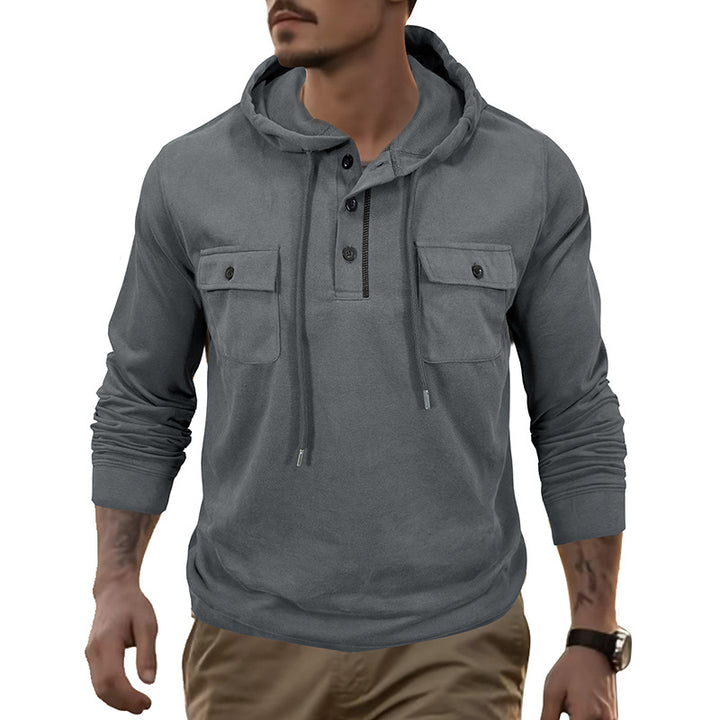 Herren Kapuzenshirt mit praktischen Brusttaschen und modischem Henley-Ausschnitt Echoarchiv