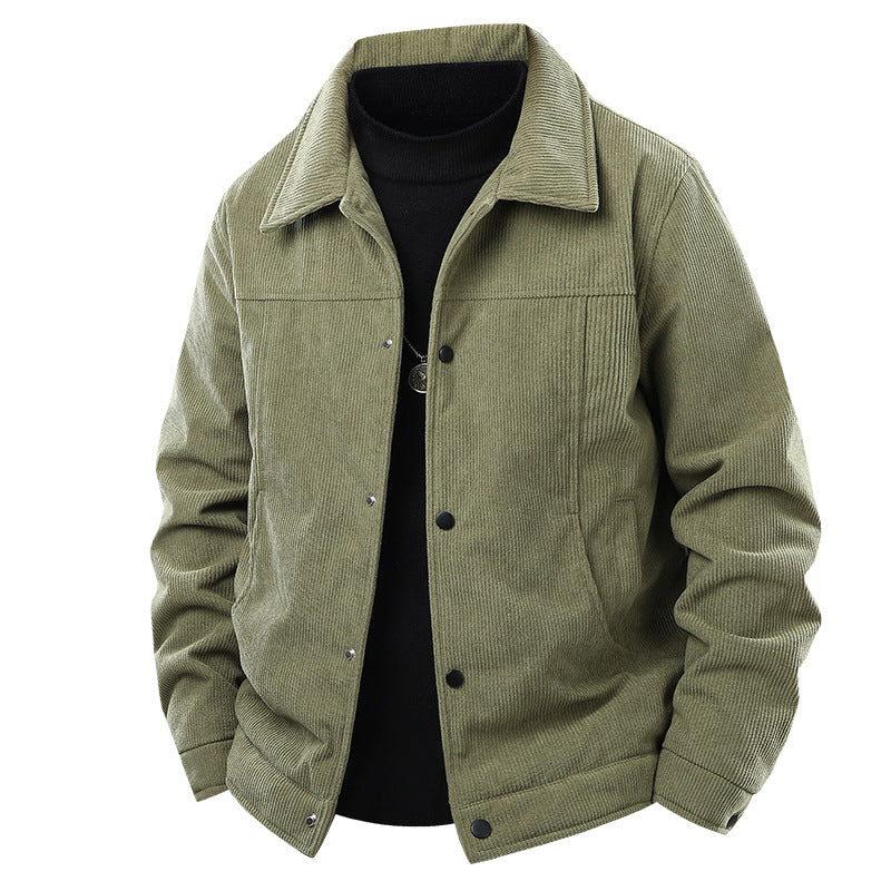 Männer Cordjacke im lässigen Arbeiterstil mit Druckknopfverschluss und Seitentaschen – Taviero