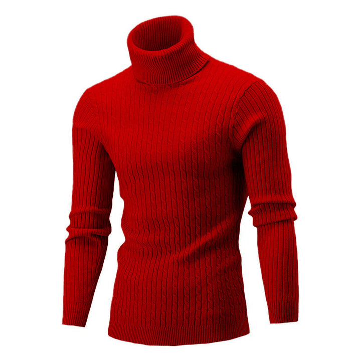 Herren Eleganter Strickpullover mit Stehkragen und feinem Zopfmuster Echoarchiv