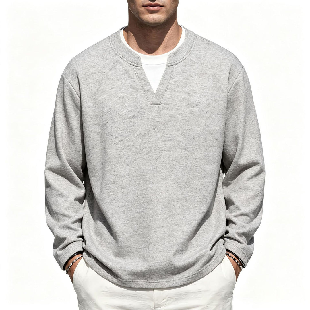 Herren Oversize Sweatshirt mit V-Ausschnitt und melierter Struktur Echo Archiv