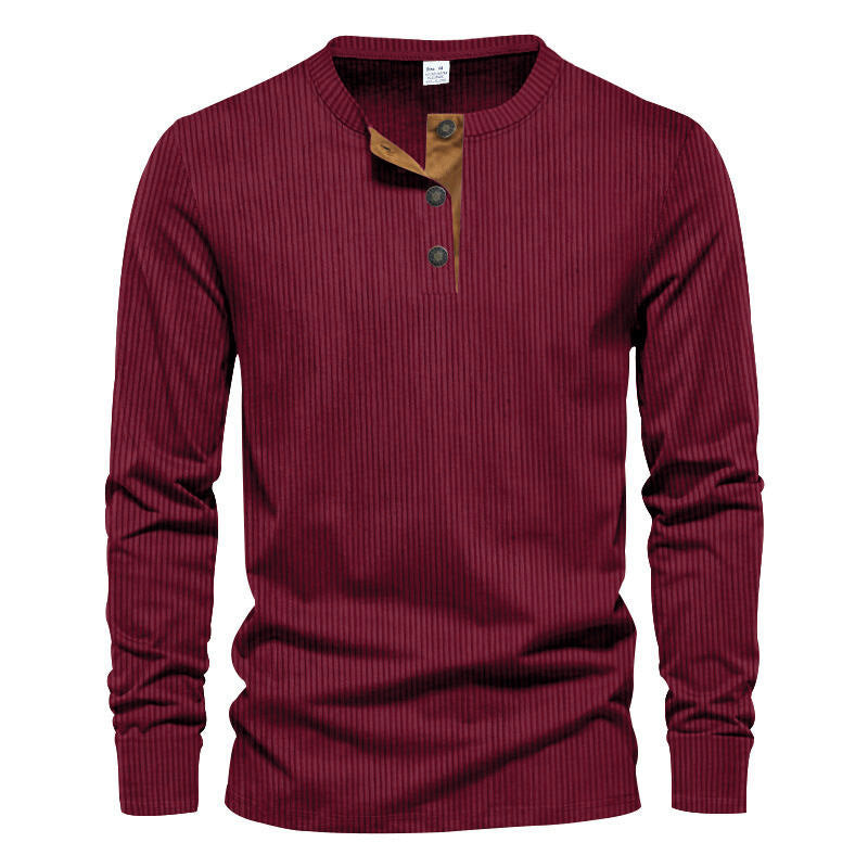 Herren Langarmshirt mit strukturierter Rippenoptik und modischem Knopfleisten-Detail Echoarchiv