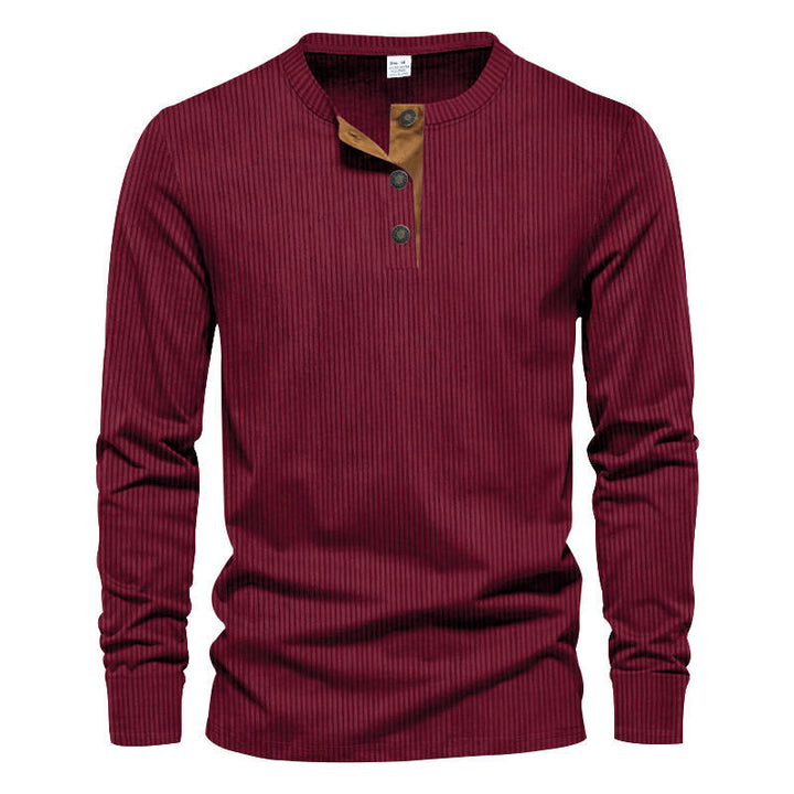 Herren Langarmshirt mit strukturierter Rippenoptik und modischem Knopfleisten-Detail Echoarchiv