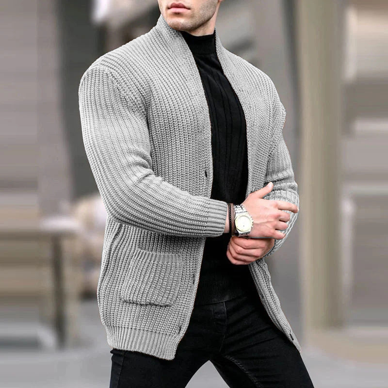 Herren Grobstrick-Cardigan mit Schalkragen und aufgesetzten Taschen Echo Archiv