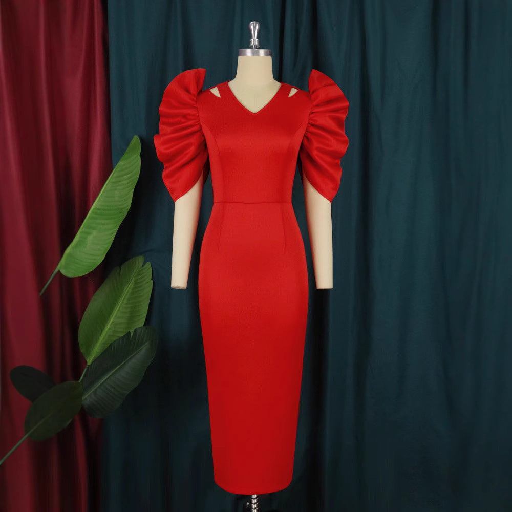 Damen Elegantes Midi-Kleid mit voluminösen Puffärmeln Echo Archiv