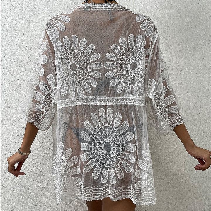 Damen Luftiger Häkel-Strandüberwurf mit floralen Motiven Echo Archiv