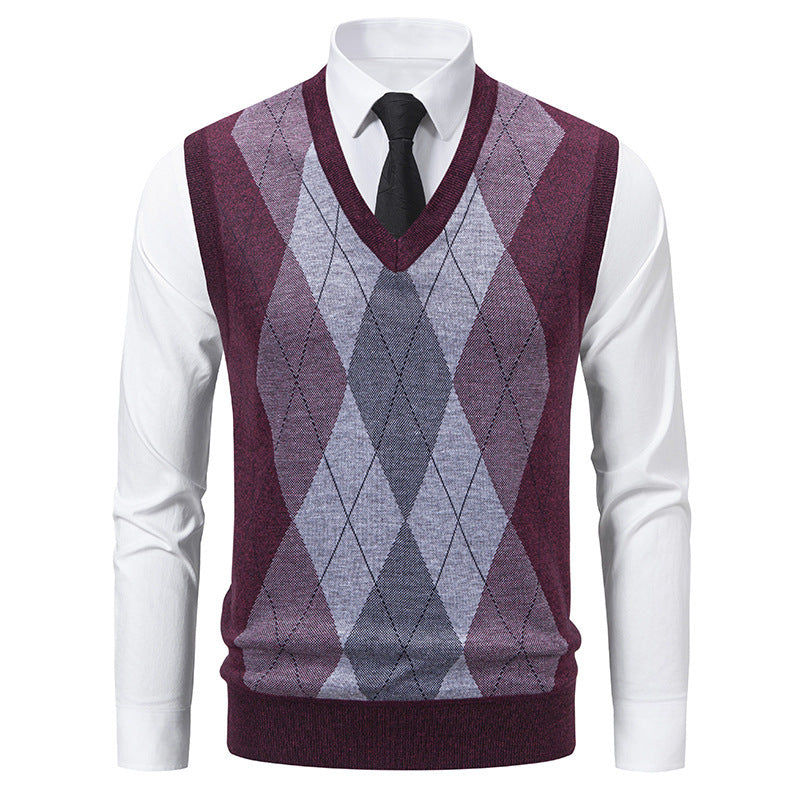 Herren Pullover mit V-Ausschnitt und klassischem Rautenmuster Echoarchiv