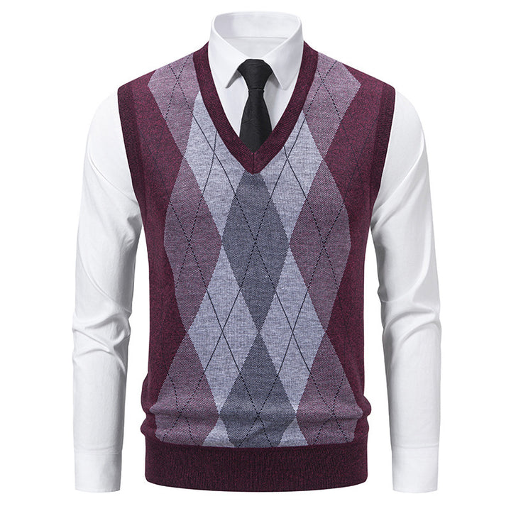 Herren Pullover mit V-Ausschnitt und klassischem Rautenmuster Echoarchiv