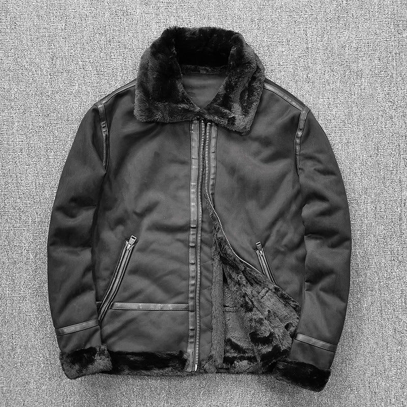 Herren gefütterte Pilotenjacke aus Velourslederimitat mit Teddyfell-Innenfutter und Reißverschluss Echo Archiv