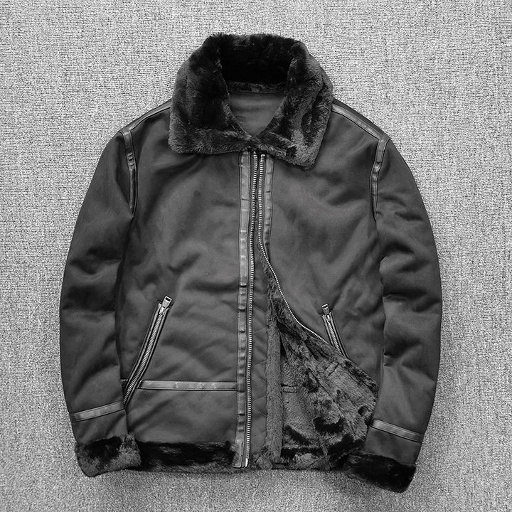 Herren gefütterte Pilotenjacke aus Velourslederimitat mit Teddyfell-Innenfutter und Reißverschluss Echo Archiv
