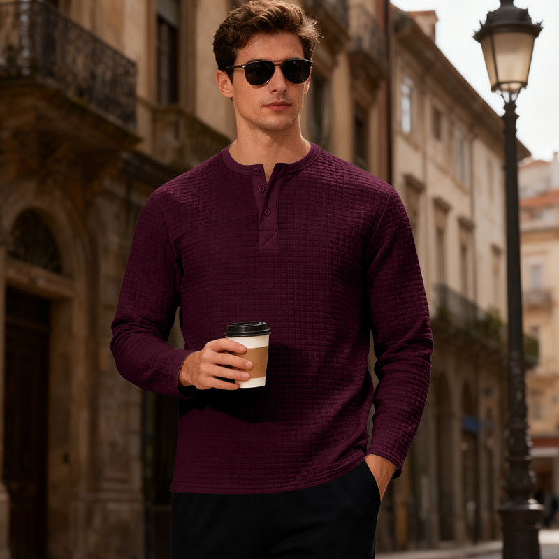 Herren Langarm-Henley-Shirt mit strukturiertem Design Echoarchiv