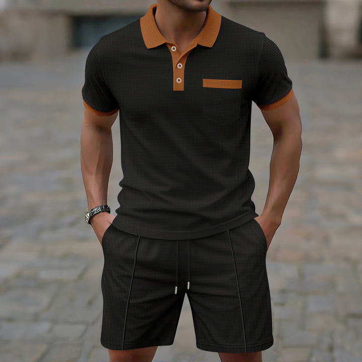 Herren Polohemd mit strukturierter Textur und modischem Kurzsporthosen Set Echoarchiv