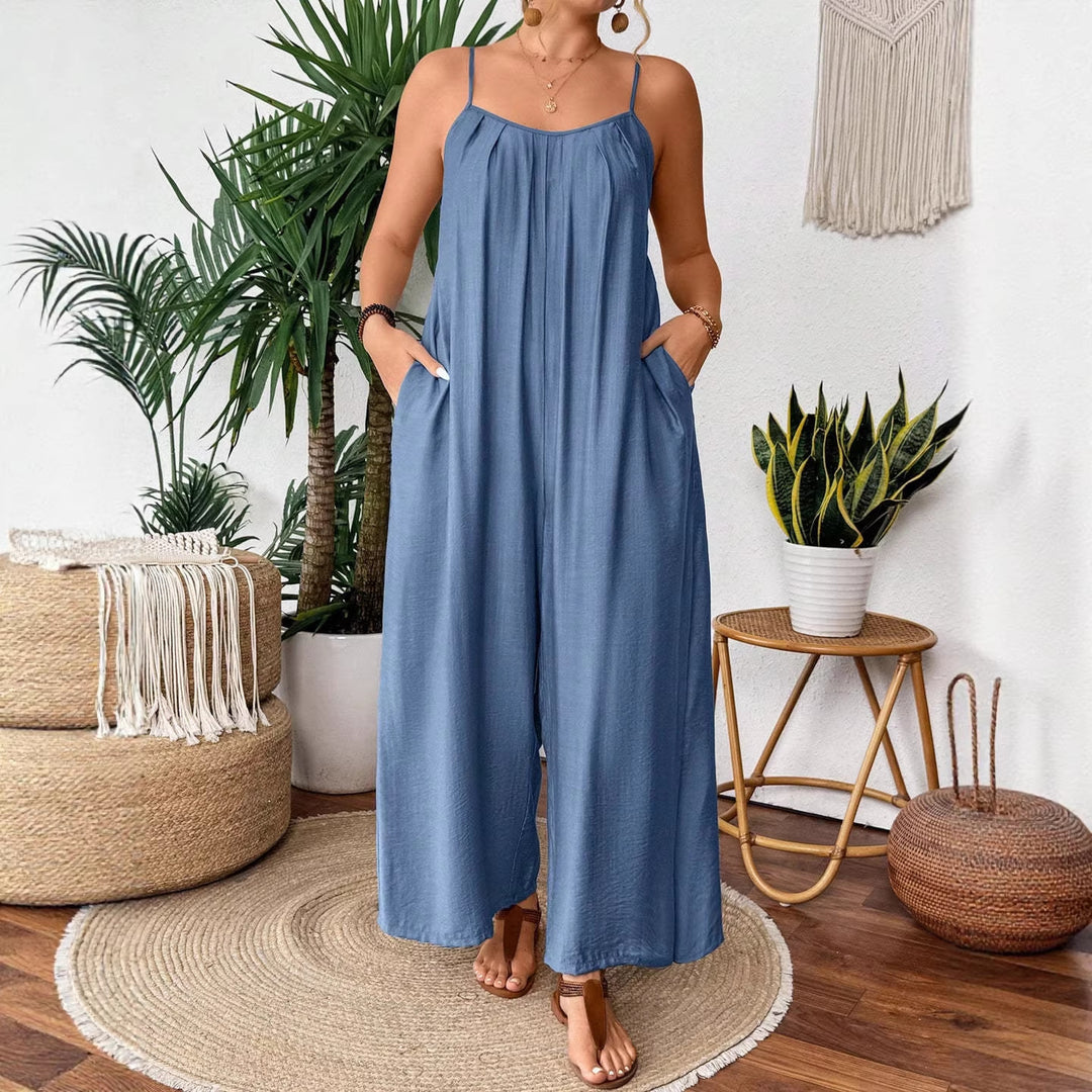 Damen luftiger Jumpsuit mit schmalen Spaghettiträgern und seitlichen Taschen Echo Archiv