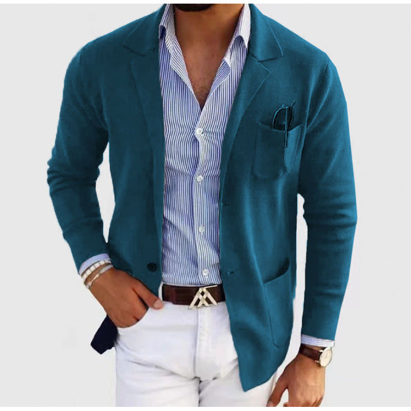 Herren lässiger Strickblazer im Sakko-Stil mit Brusttasche und aufgesetzten Taschen – Tianoro