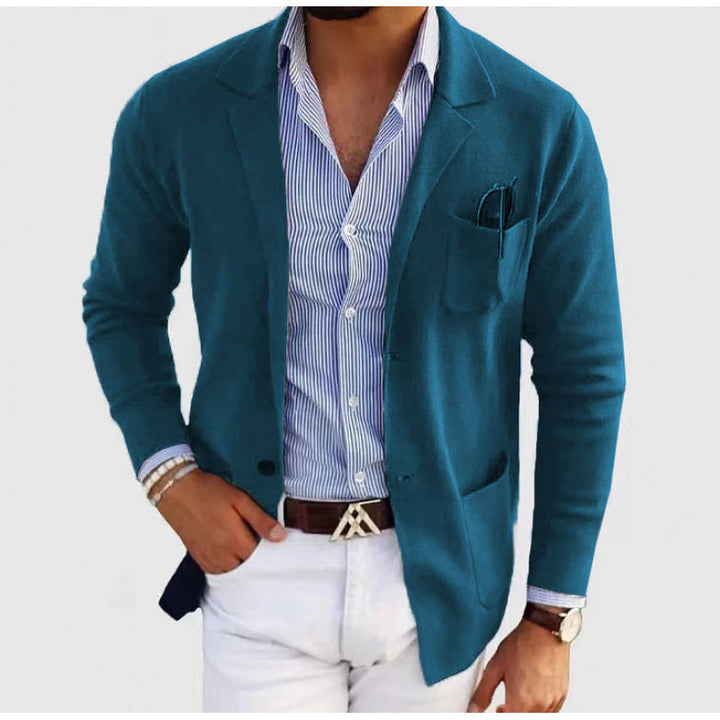Herren lässiger Strickblazer im Sakko-Stil mit Brusttasche und aufgesetzten Taschen – Tianoro