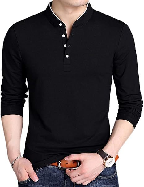 Herren Langarm-Henley-Shirt mit modernem Kragen und Knopfleiste Echoarchiv