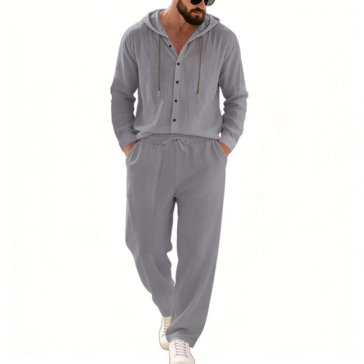 Herren nan legeres Kapuzen-Lounge-Set mit Knopfleiste, Kordelbundhose und seitlichen Eingrifftaschen Echo Archiv