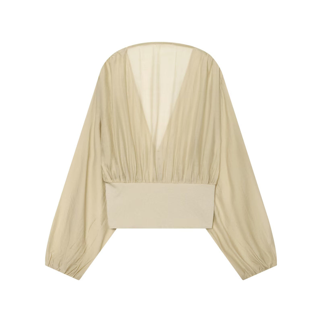 Damen Kurzes Bolero-Blouson mit tiefem V‑Ausschnitt, geraffter Passe und Ballonärmeln Echo Archiv