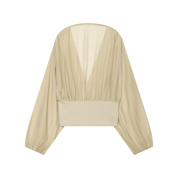 Damen Kurzes Bolero-Blouson mit tiefem V‑Ausschnitt, geraffter Passe und Ballonärmeln Echo Archiv