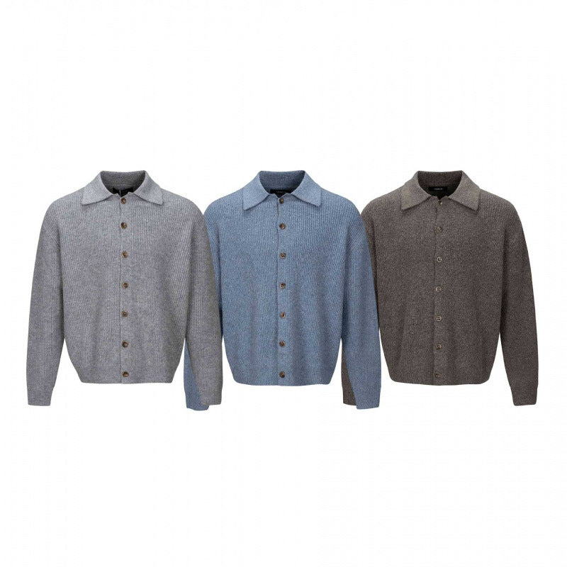 Herren Grobstrick-Cardigan mit Hemdkragen und durchgehender Knopfleiste Echo Archiv