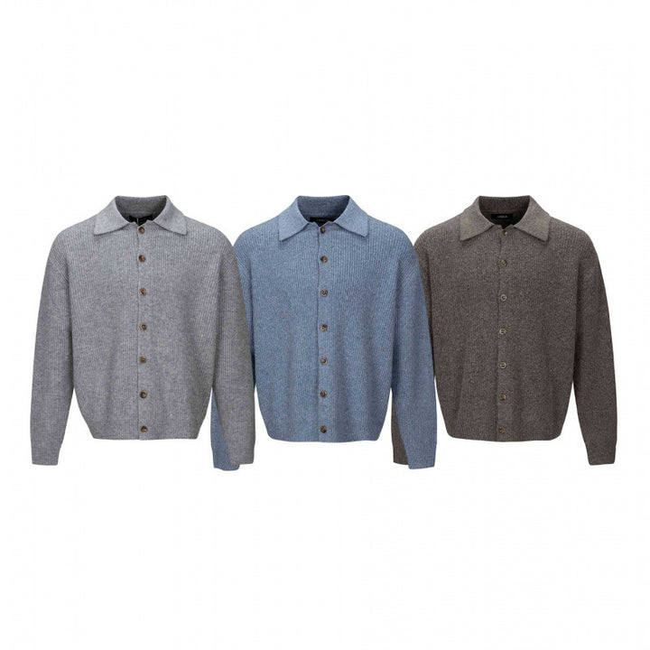 Herren Grobstrick-Cardigan mit Hemdkragen und durchgehender Knopfleiste Echo Archiv