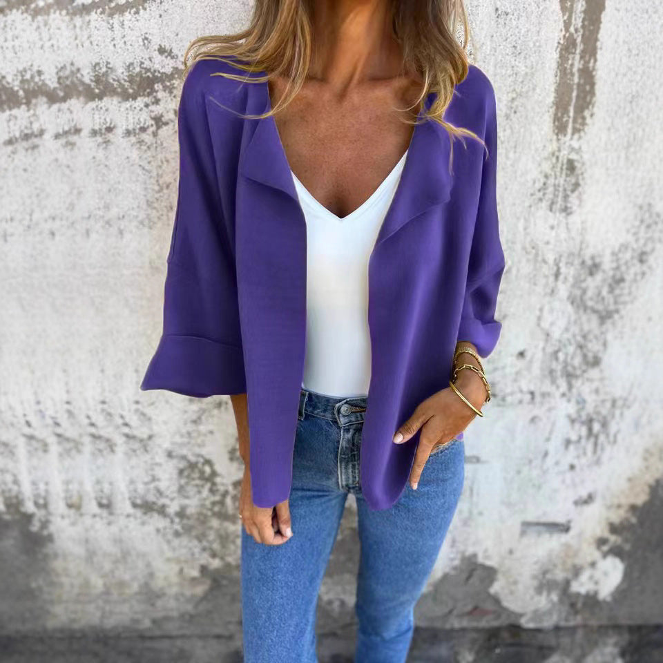 Damen nan legerer offener Strickcardigan mit Schalkragen krempelbaren Ärmeln und kastiger Silhouette Echo Archiv