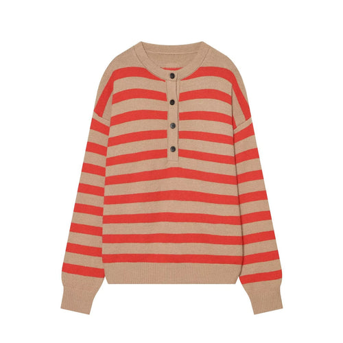 Damen Gestreifter Strickpullover mit Henley-Knopfleiste Echo Archiv