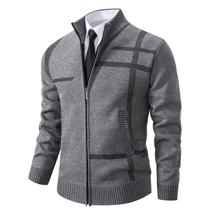 Herren Strickjacke mit graphischen Mustern und hohem Kragen Echoarchiv